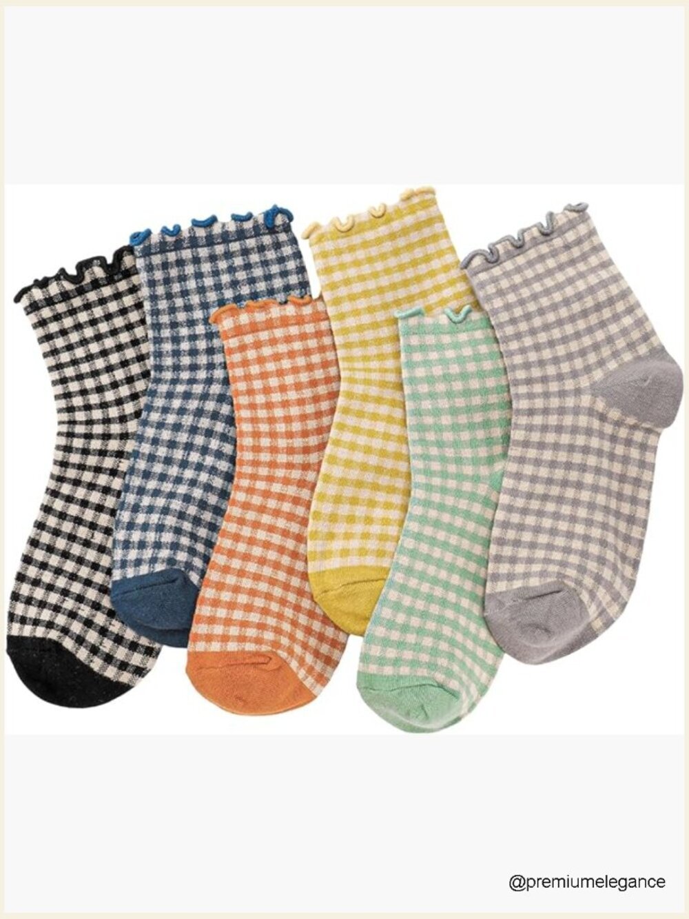 6 Pairs Ruffle Frilly Cute Checkered Ankle Socks for Women Cotton Knit Casual